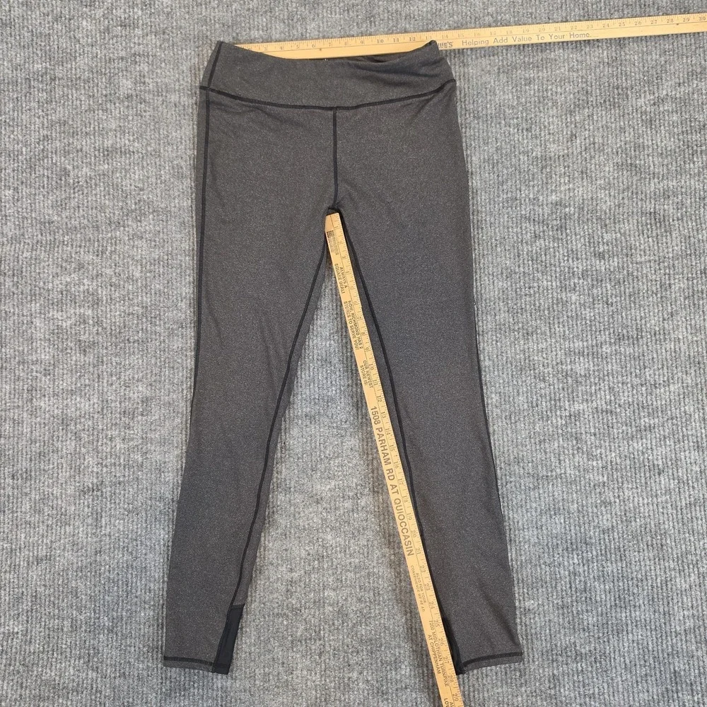 Kyodan Women's Size L Gray Heathered Running Leggings Mesh Trim Zipper Pocket